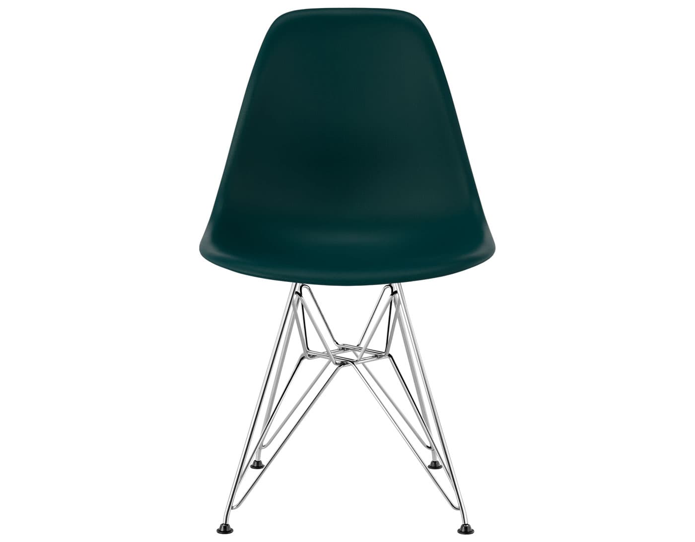 eames molded plastic side chair with wire base / standard glides / 100% recycled plastic - evergreen / trivalent chrome