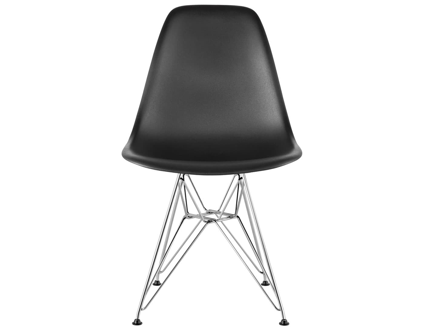 eames molded plastic side chair with wire base / standard glides with felt bottom / 100% recycled plastic - black / trivalent chrome