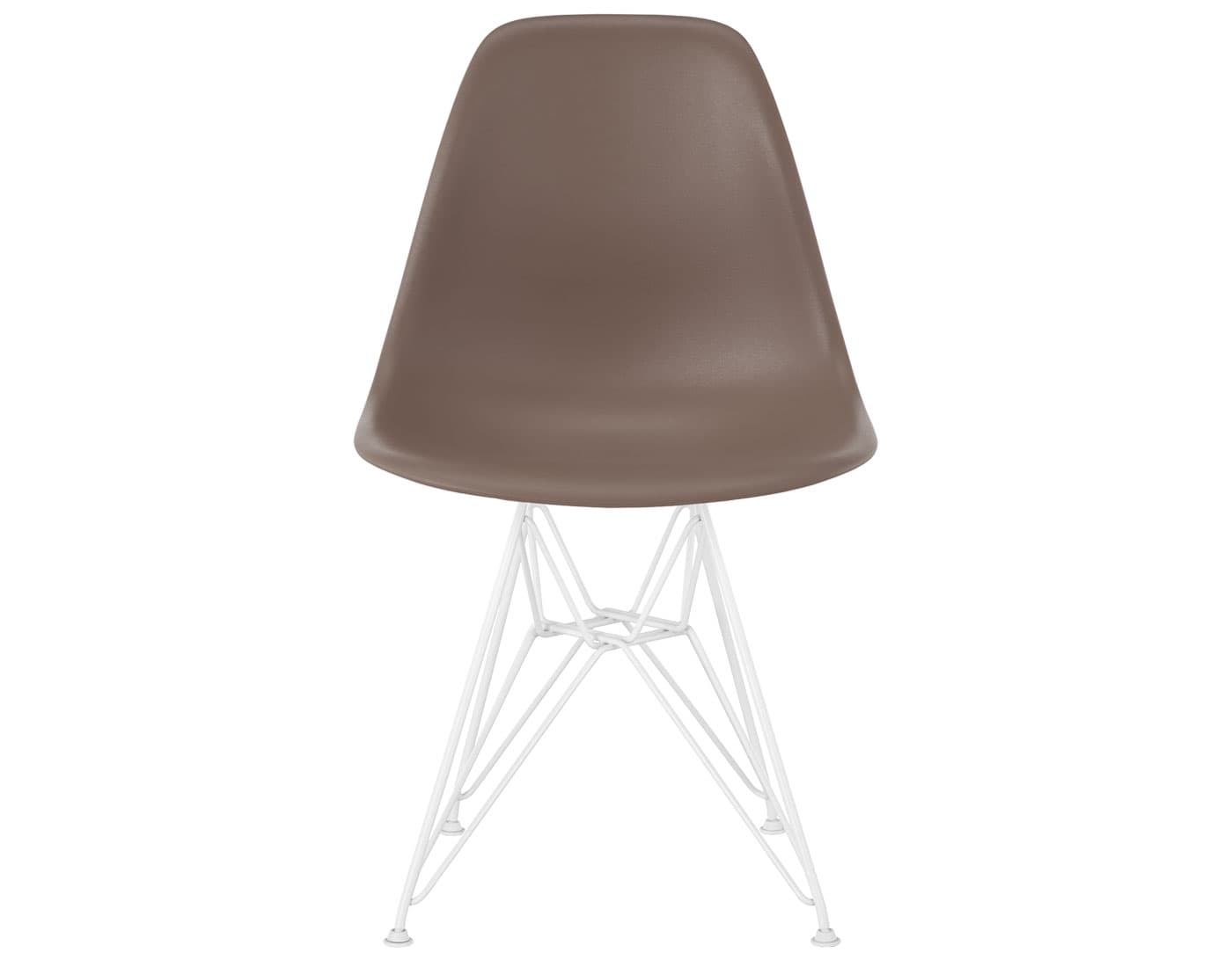 eames molded plastic side chair with wire base / standard glides with felt bottom / 100% recycled plastic - cocoa / white