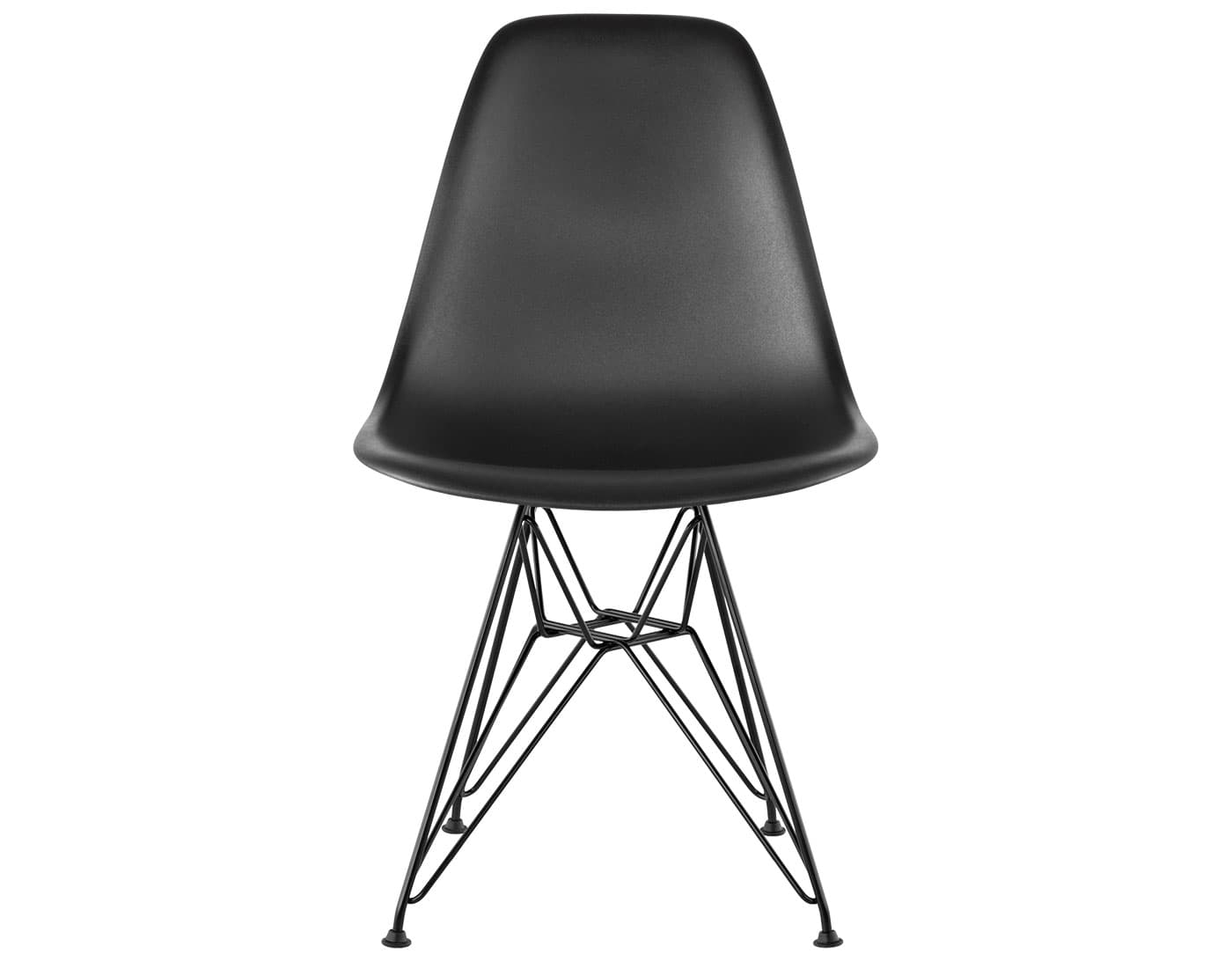 eames molded plastic side chair with wire base / standard glides with felt bottom / 100% recycled plastic - black / black