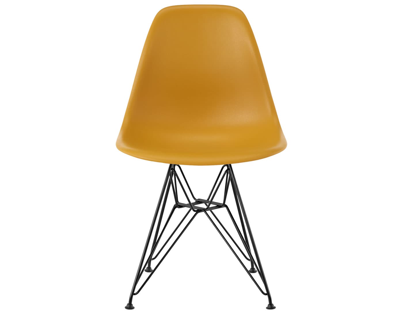 eames molded plastic side chair with wire base / standard glides with felt bottom / 100% recycled plastic - deep yellow / black
