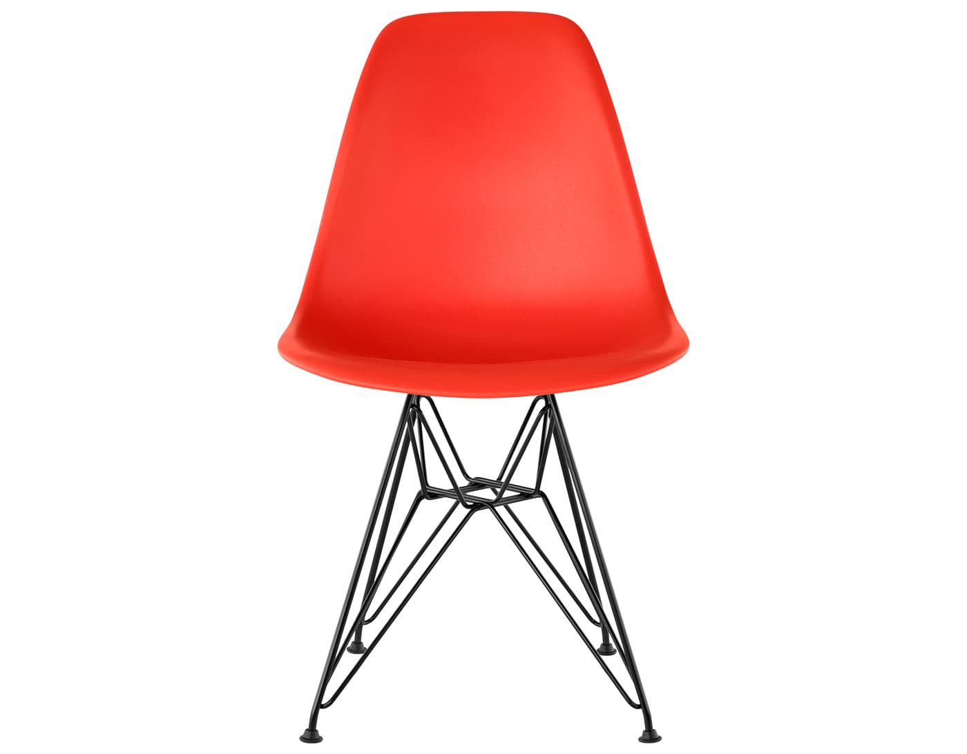 eames molded plastic side chair with wire base / standard glides with felt bottom / 100% recycled plastic - red orange / black