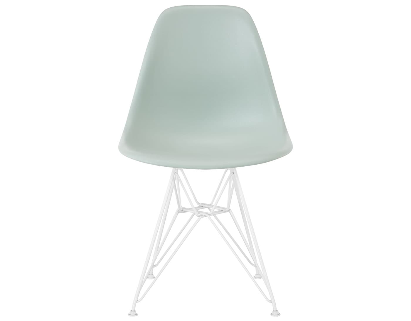 eames molded plastic side chair with wire base / standard glides / 100% recycled plastic - grey green / white