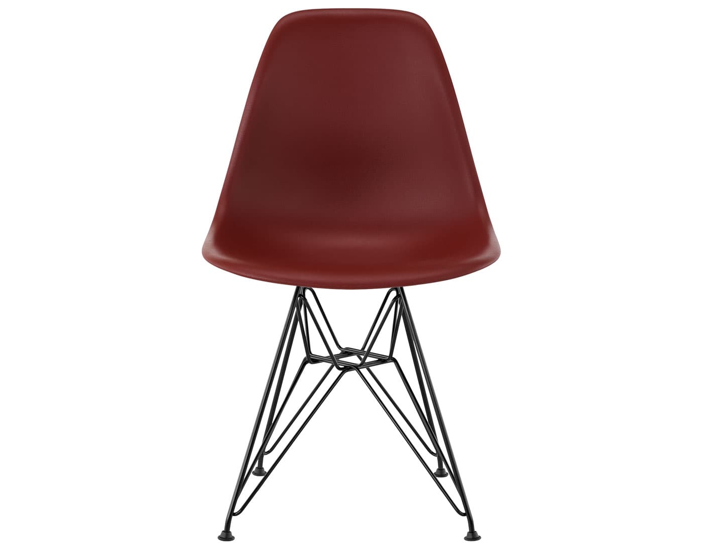 eames molded plastic side chair with wire base / standard glides with felt bottom / 100% recycled plastic - brick red / black