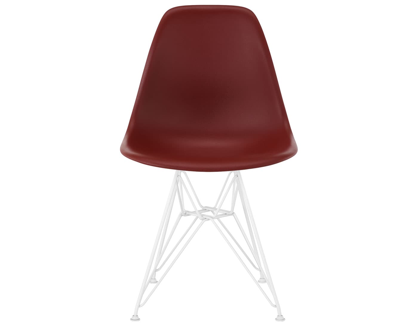 eames molded plastic side chair with wire base / standard glides with felt bottom / 100% recycled plastic - brick red / white