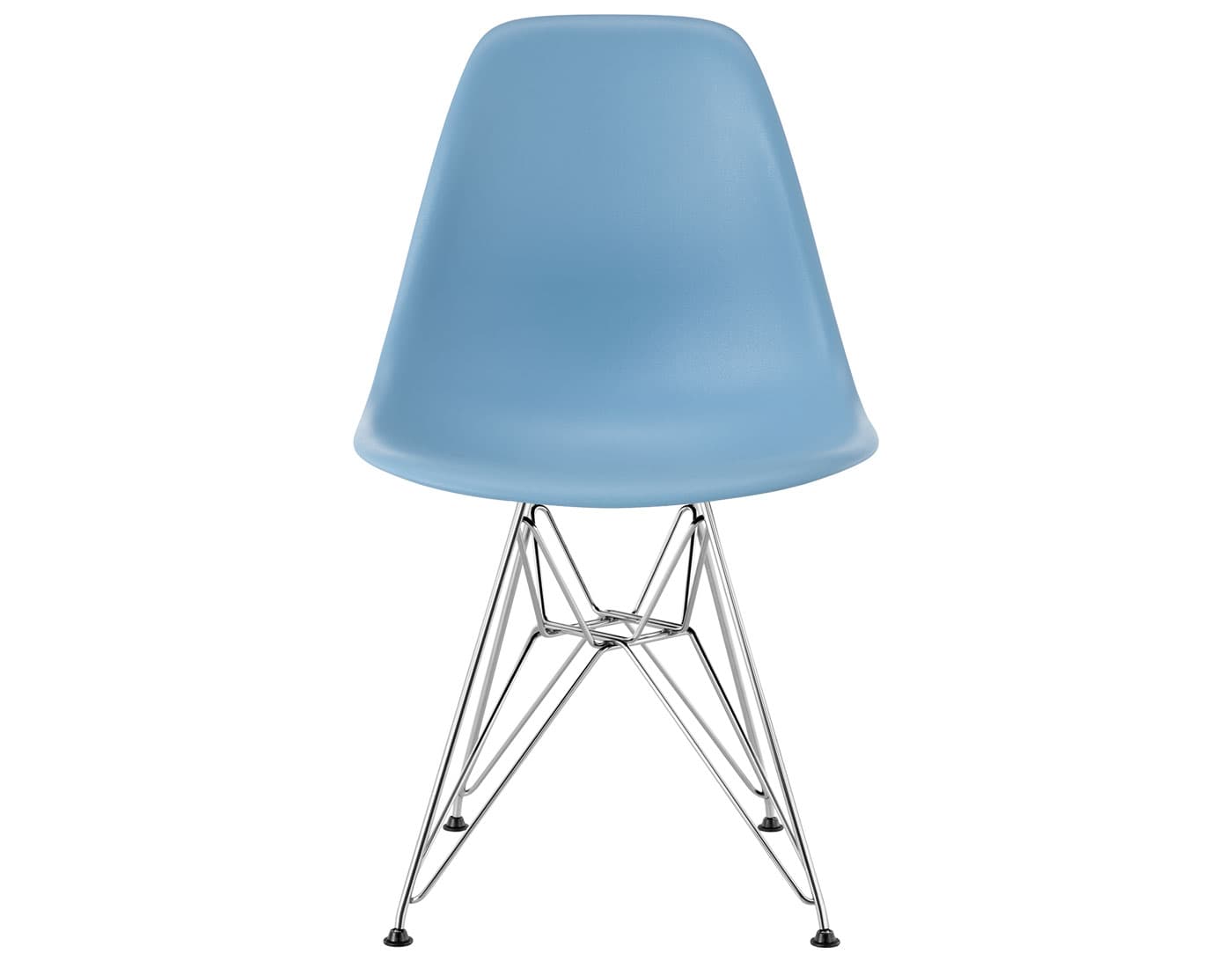 eames molded plastic side chair with wire base / standard glides with felt bottom / 100% recycled plastic - pale blue / trivalent chrome