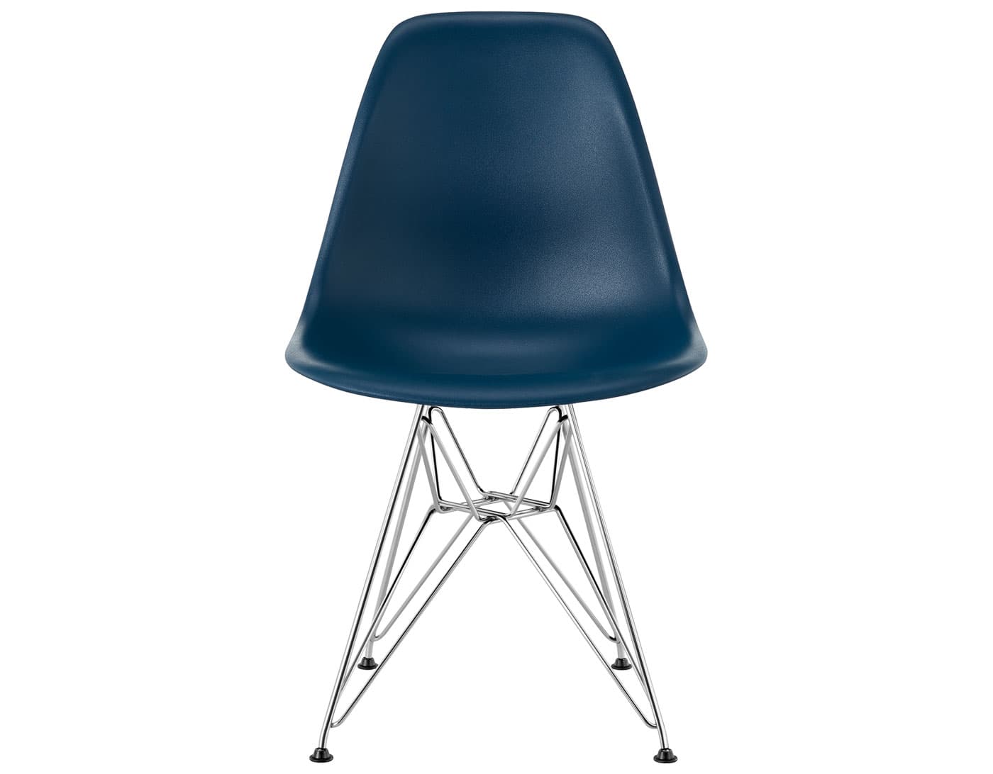 eames molded plastic side chair with wire base / standard glides with felt bottom / 100% recycled plastic - blue green / trivalent chrome