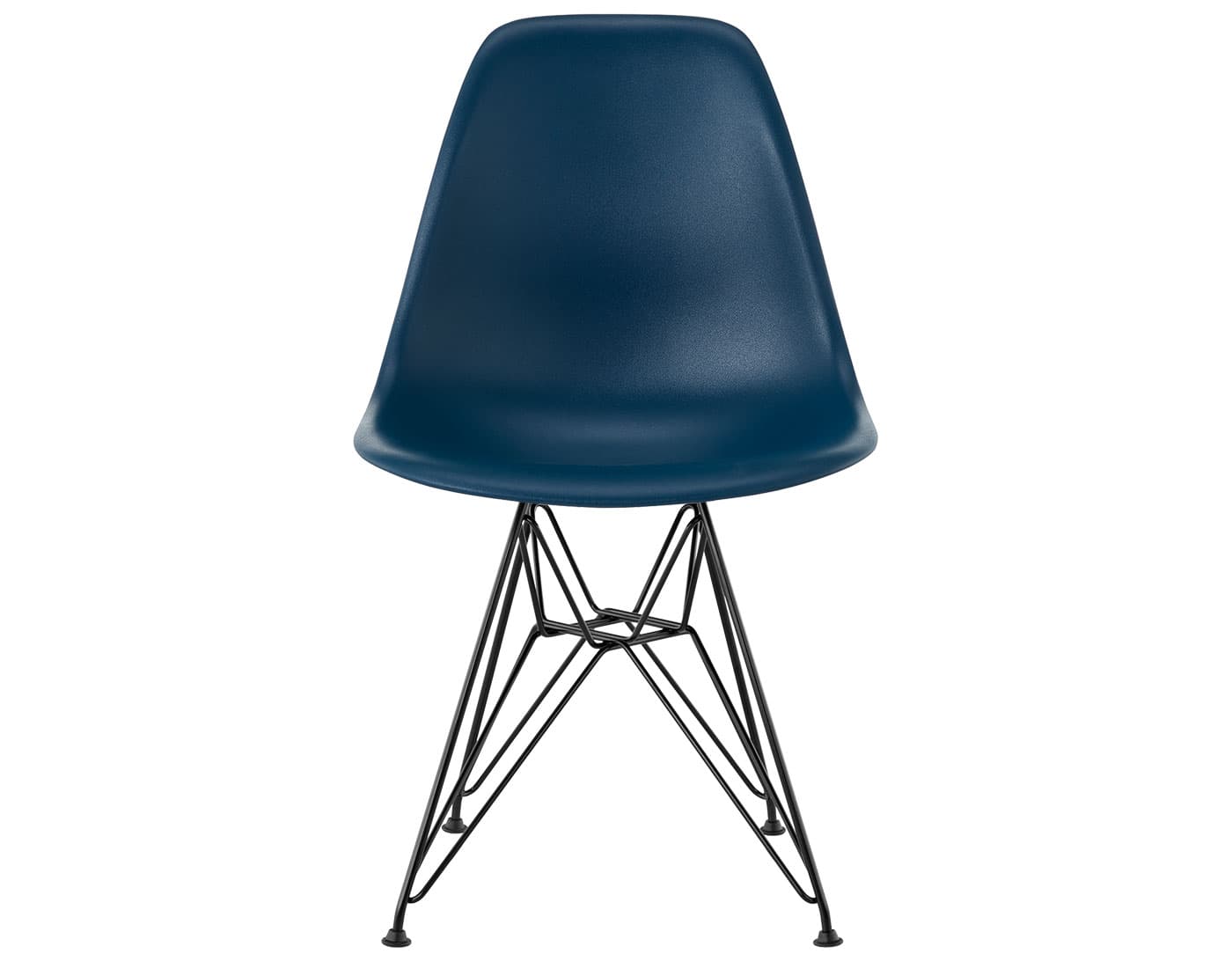 eames molded plastic side chair with wire base / standard glides with felt bottom / 100% recycled plastic - blue green / black