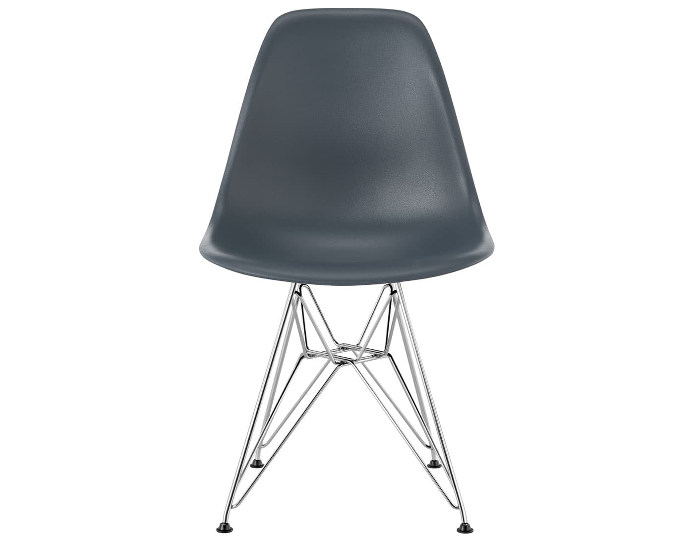 eames molded plastic side chair with wire base / standard glides with felt bottom / 100% recycled plastic - medium grey / trivalent chrome