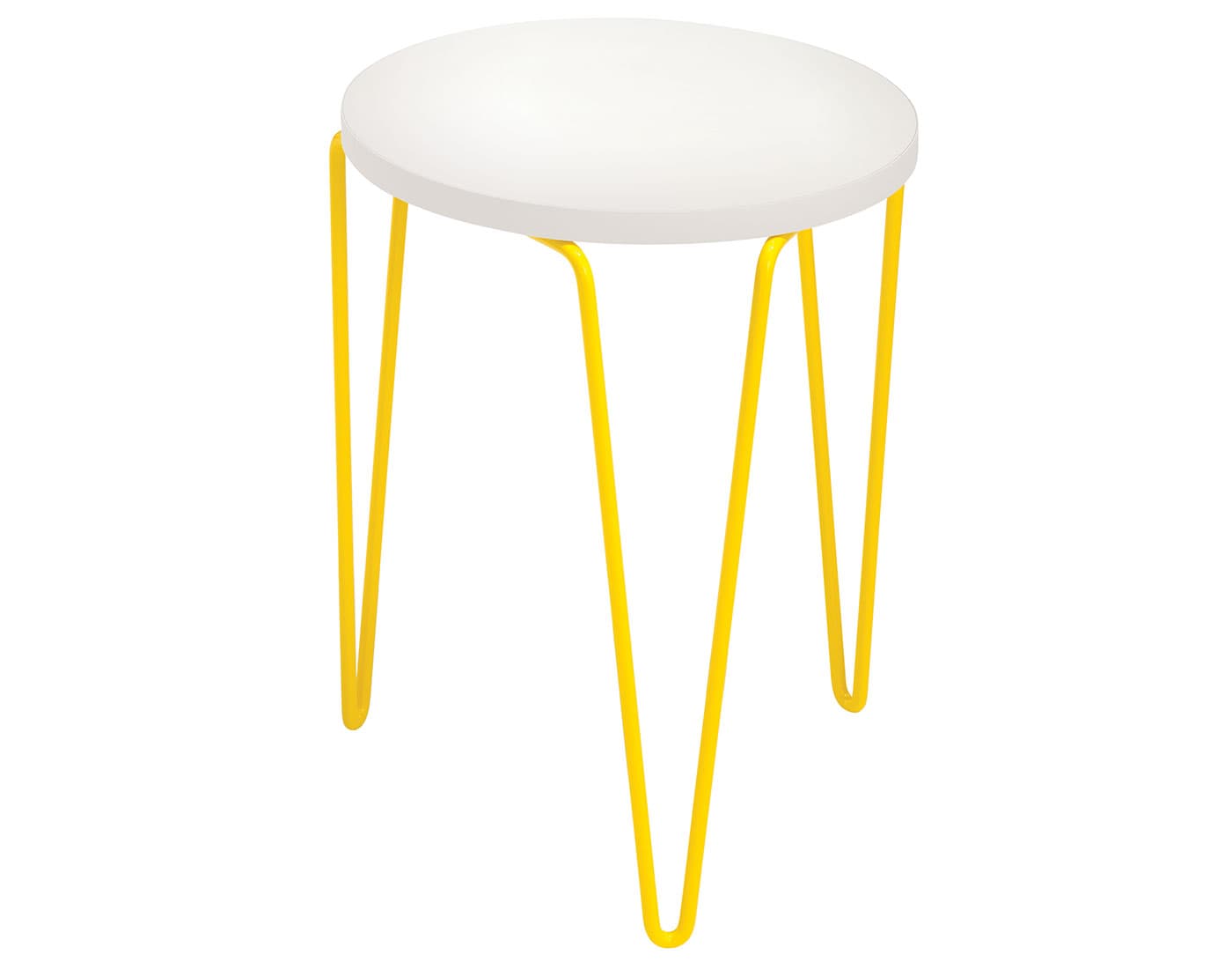 florence knoll hairpin stacking table / white laminate / yellow