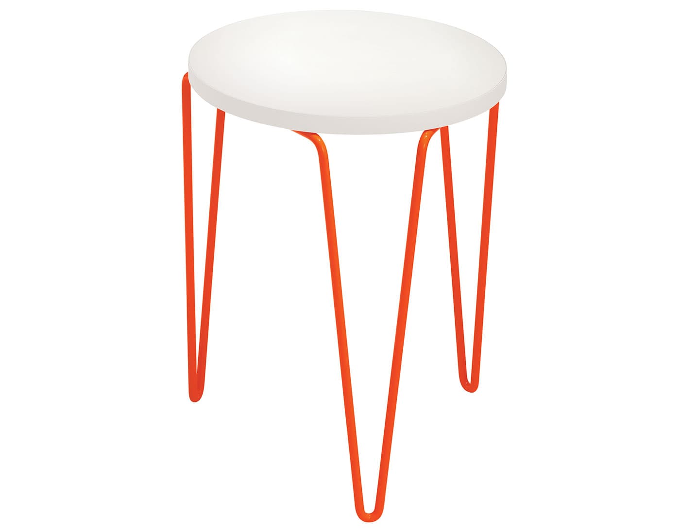 florence knoll hairpin stacking table / white laminate / orange red