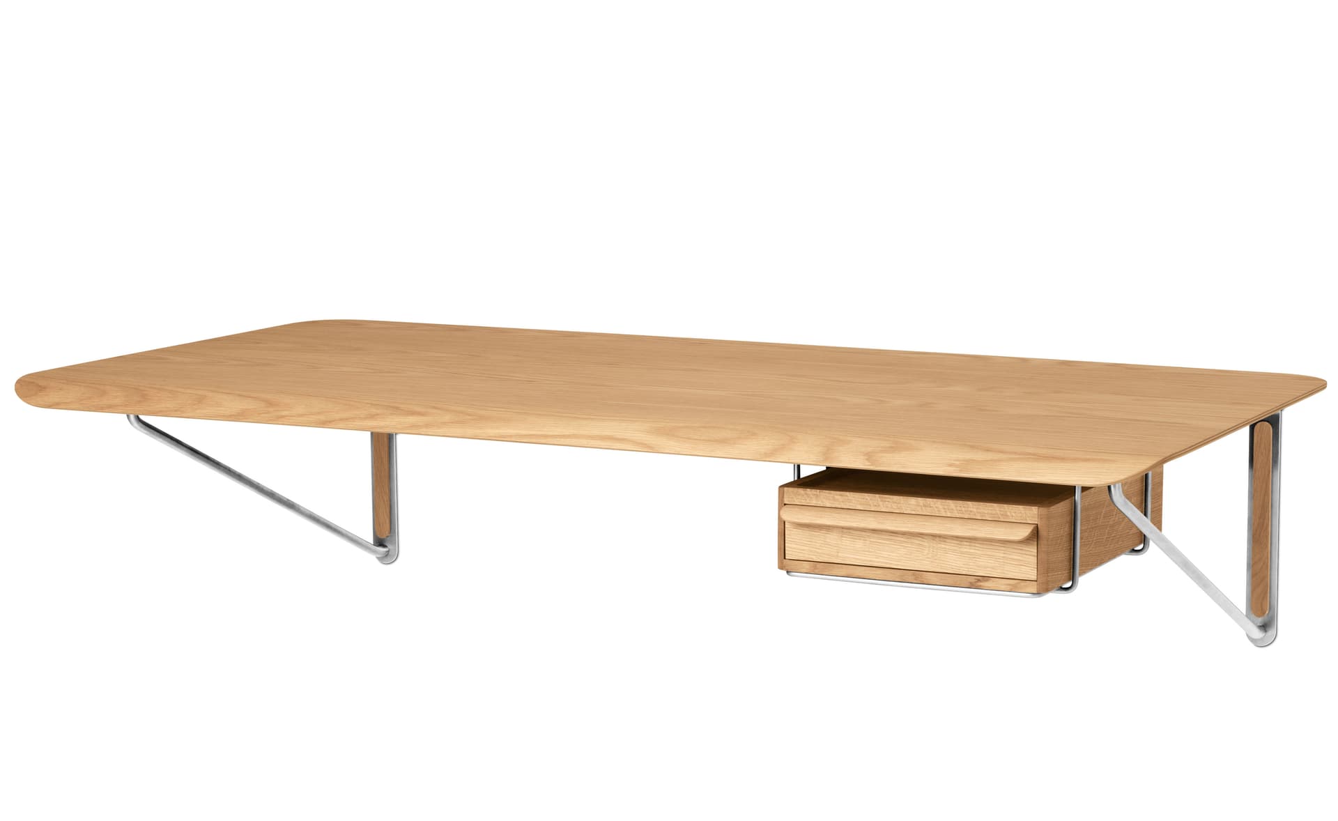 Wall Desk / oiled oak top / oiled oak & stainless steel supports / add drawer in oiled oak with stainless steel support