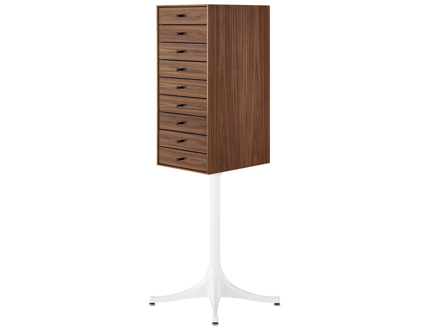 nelson miniature chest 9 drawer / walnut case & walnut drawers / studio white pedestal base / black