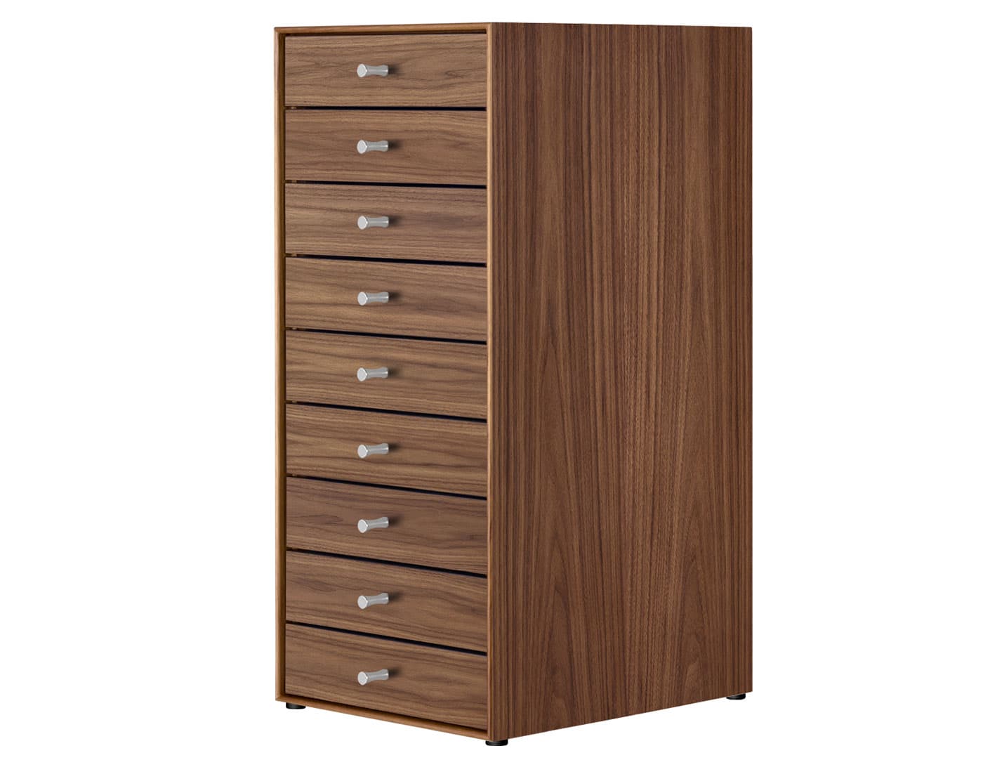 nelson miniature chest 9 drawer / walnut case & walnut drawers / no base / polished aluminum