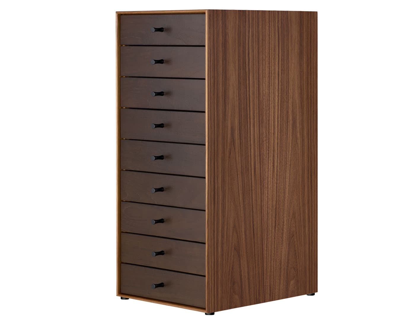 nelson miniature chest 9 drawer / walnut case & dark brown walnut drawers combination / no base / black