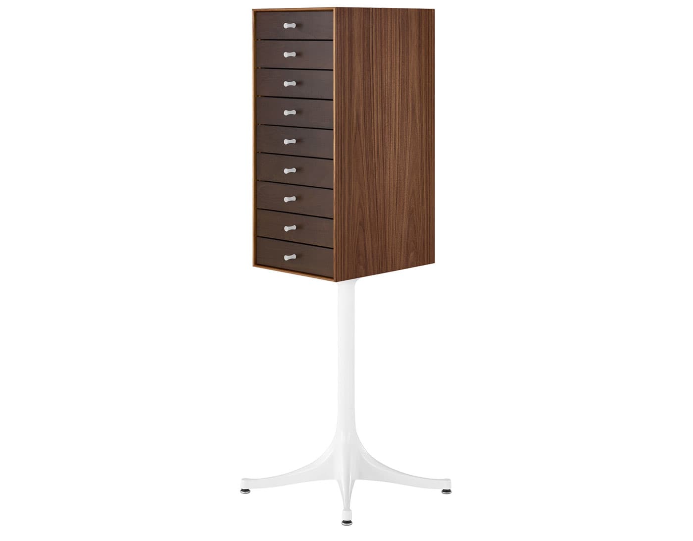 nelson miniature chest 9 drawer / walnut case & dark brown walnut drawers combination / studio white pedestal base / studio white