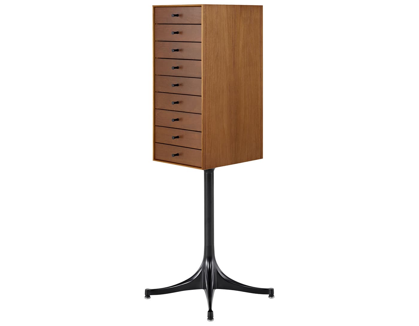 nelson miniature chest 9 drawer / teak case & teak drawers / black pedestal base / black