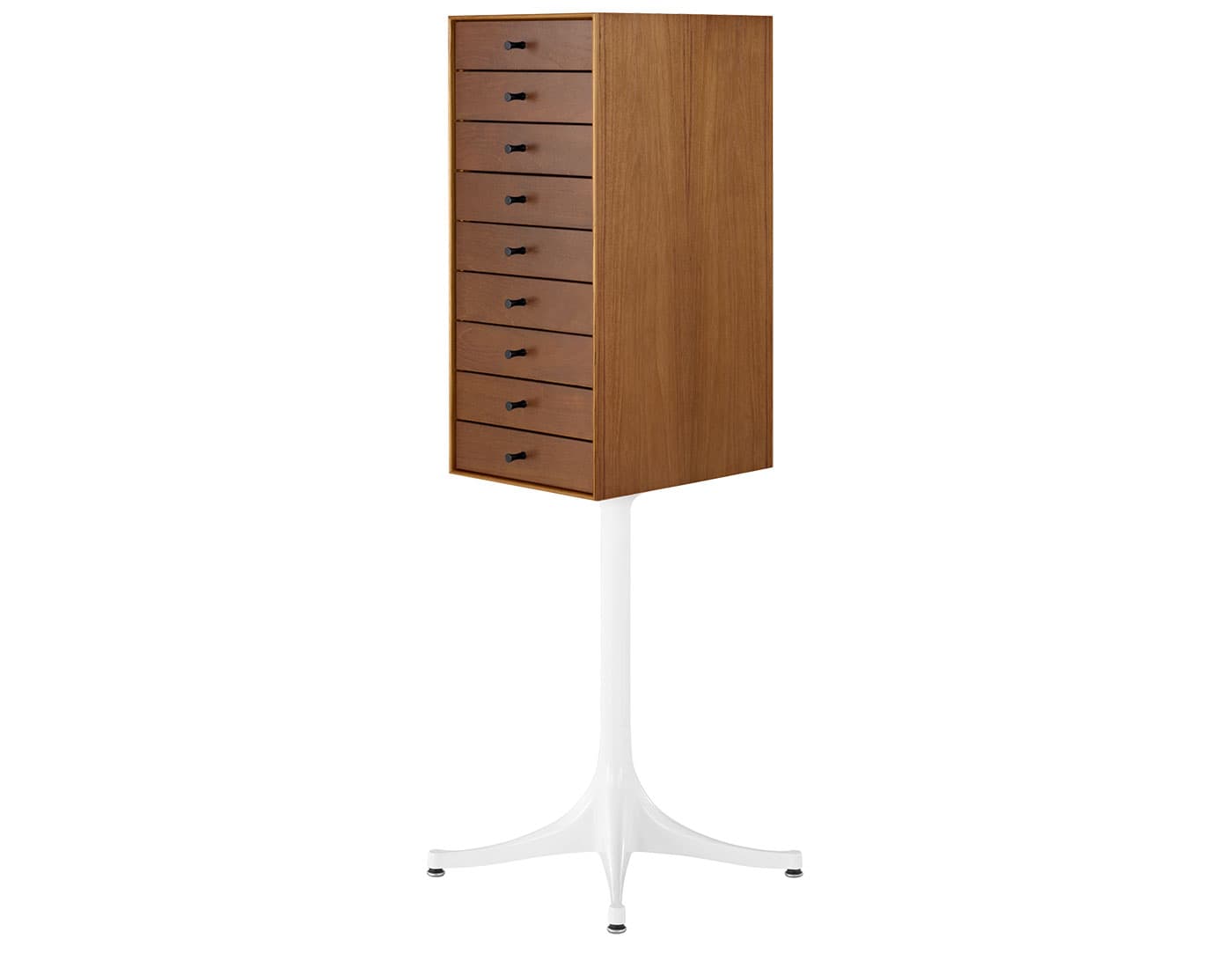 nelson miniature chest 9 drawer / teak case & teak drawers / studio white pedestal base / black