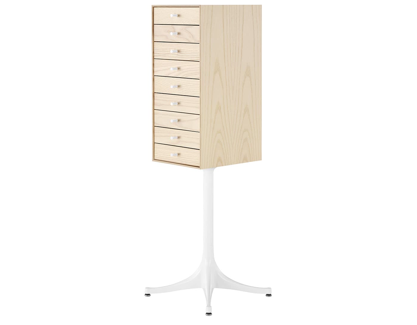 nelson miniature chest 9 drawer / white ash case & white ash drawers / studio white pedestal base / studio white