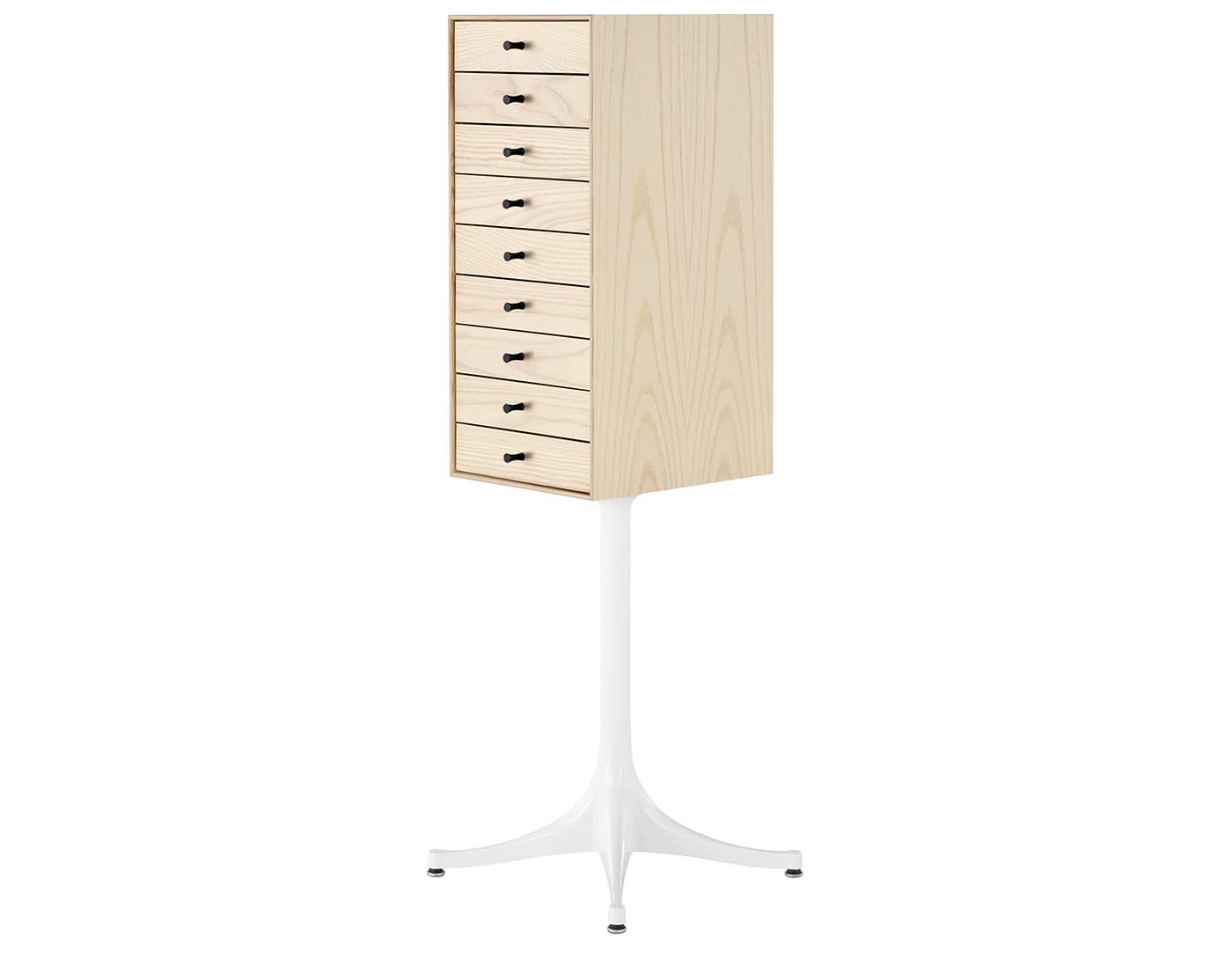 nelson miniature chest 9 drawer / white ash case & white ash drawers / studio white pedestal base / black