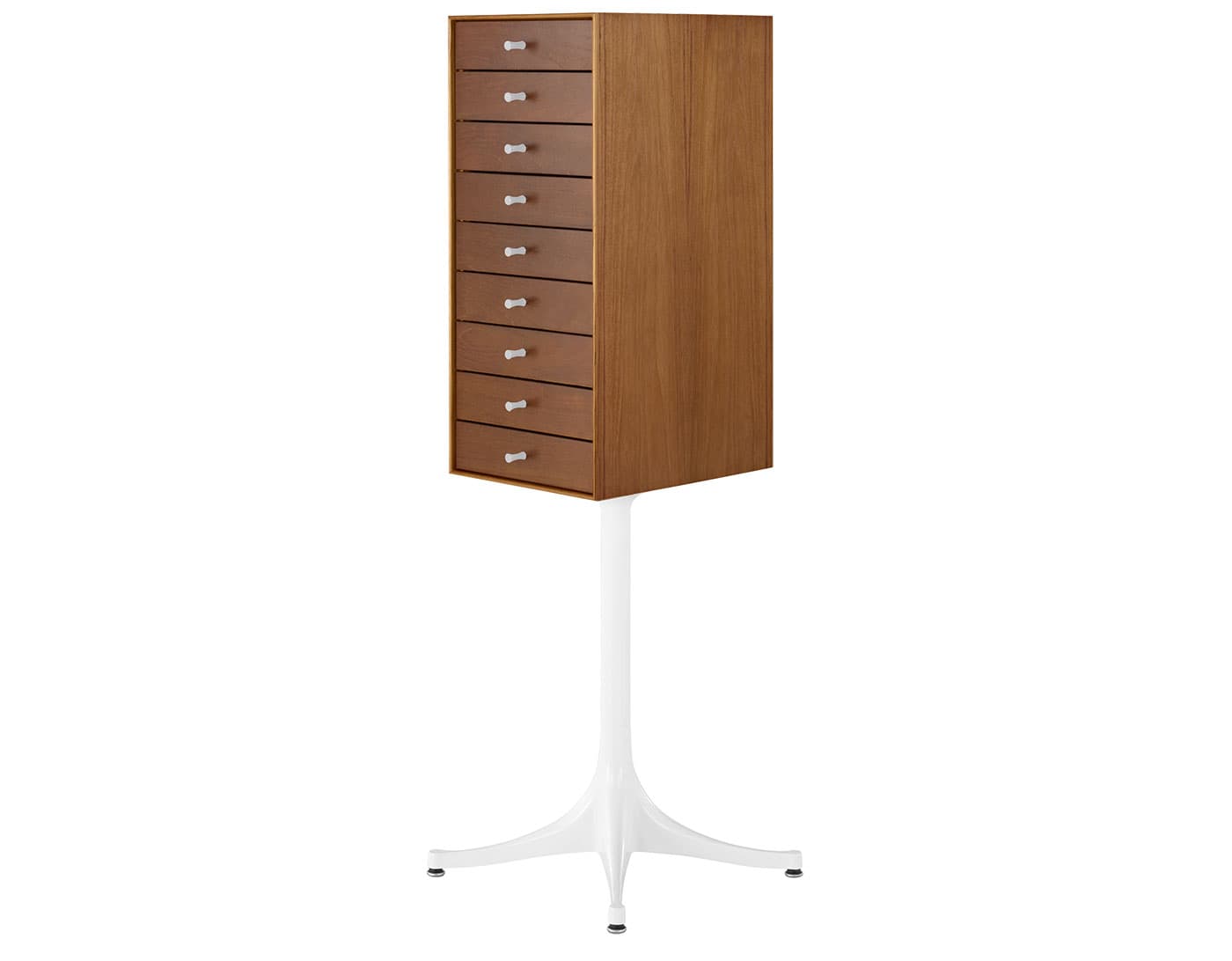 nelson miniature chest 9 drawer / teak case & teak drawers / studio white pedestal base / studio white