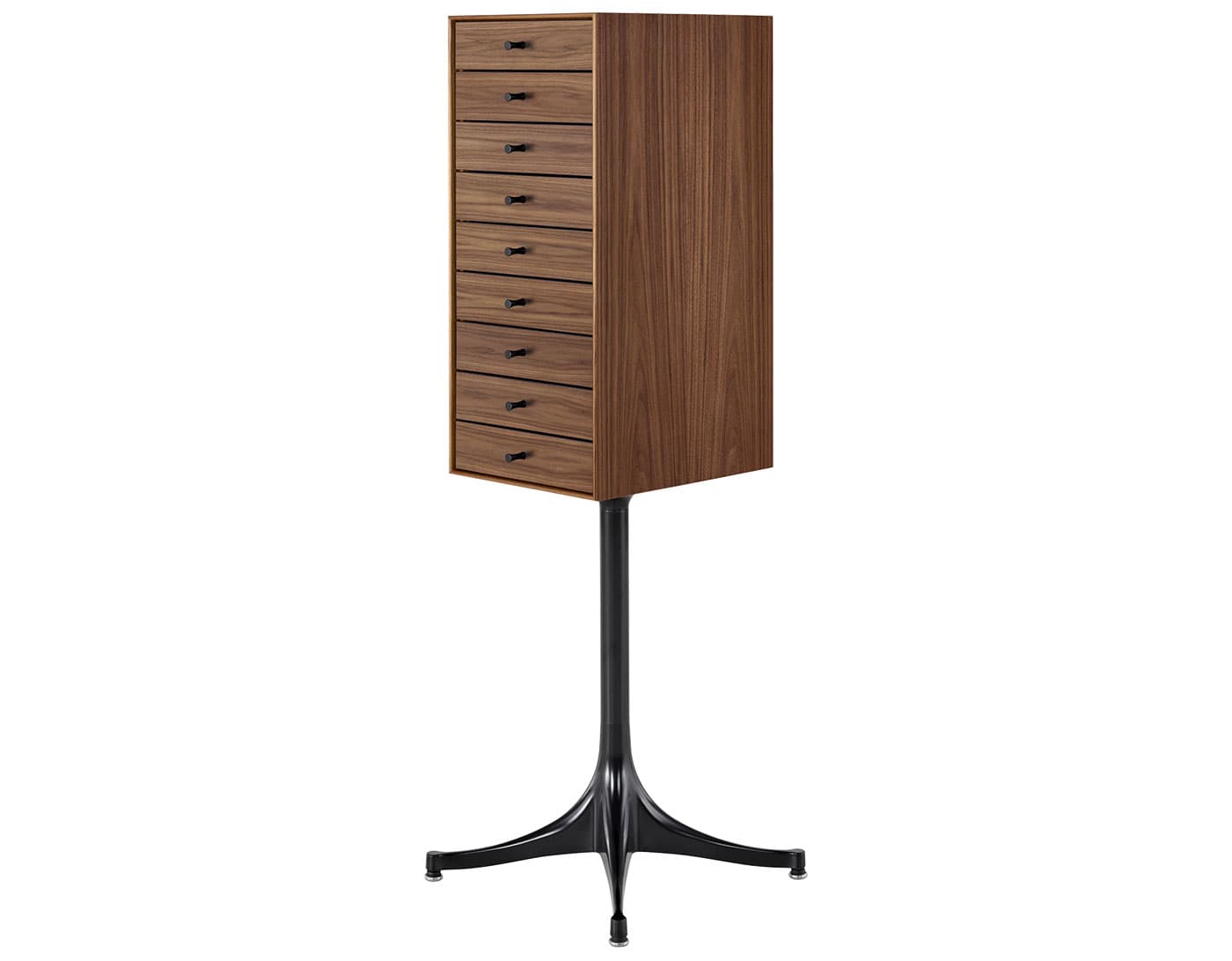 nelson miniature chest 9 drawer / walnut case & walnut drawers / black pedestal base / black