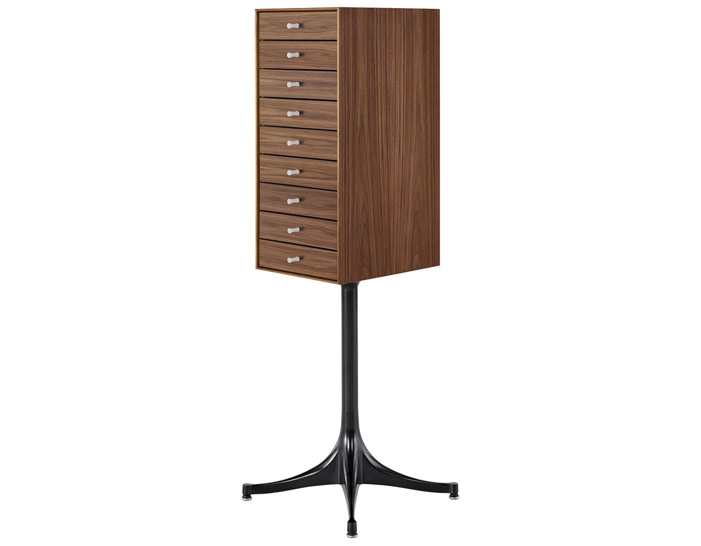 nelson miniature chest 9 drawer / walnut case & walnut drawers / black pedestal base / studio white