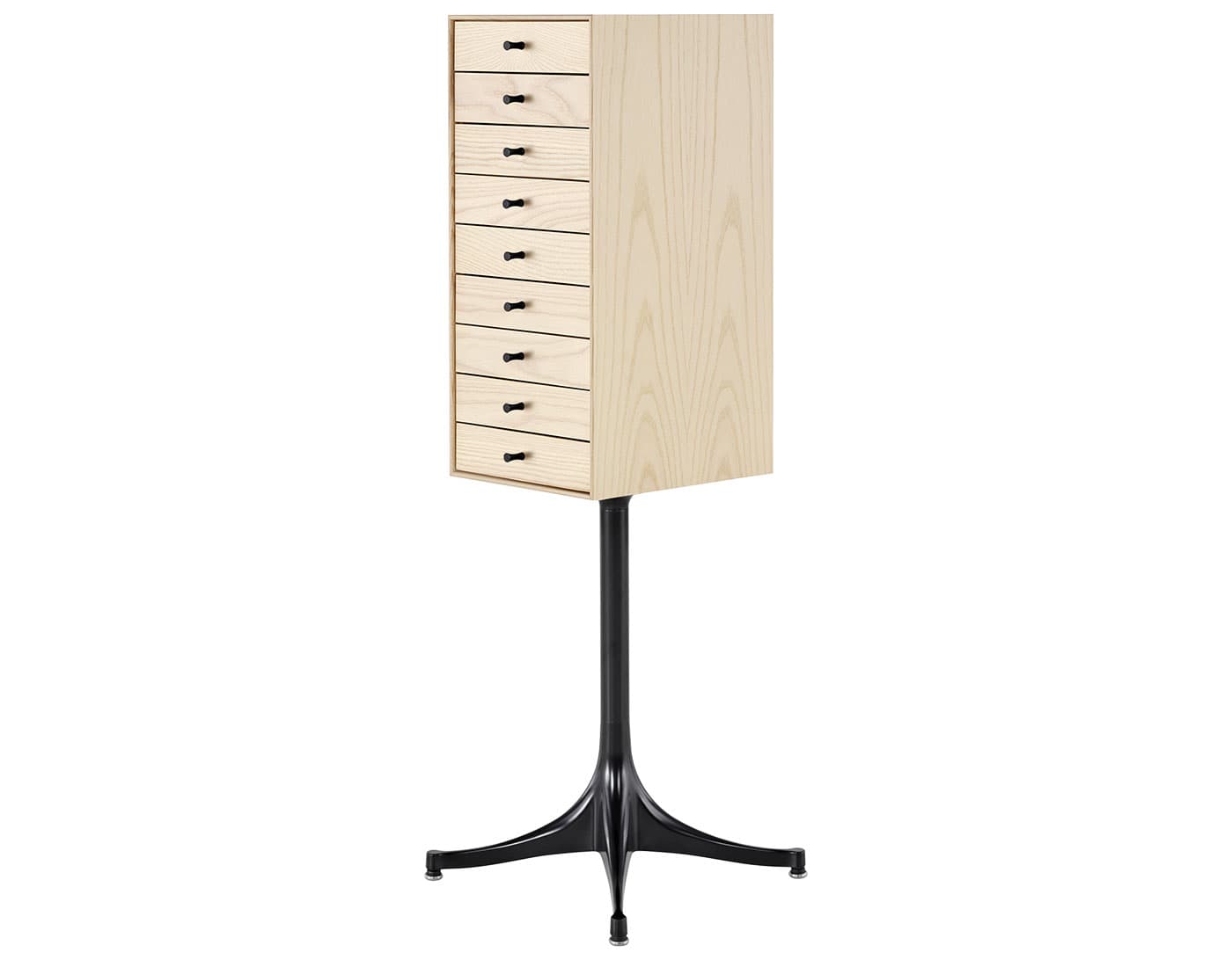 nelson miniature chest 9 drawer / white ash case & white ash drawers / black pedestal base / black