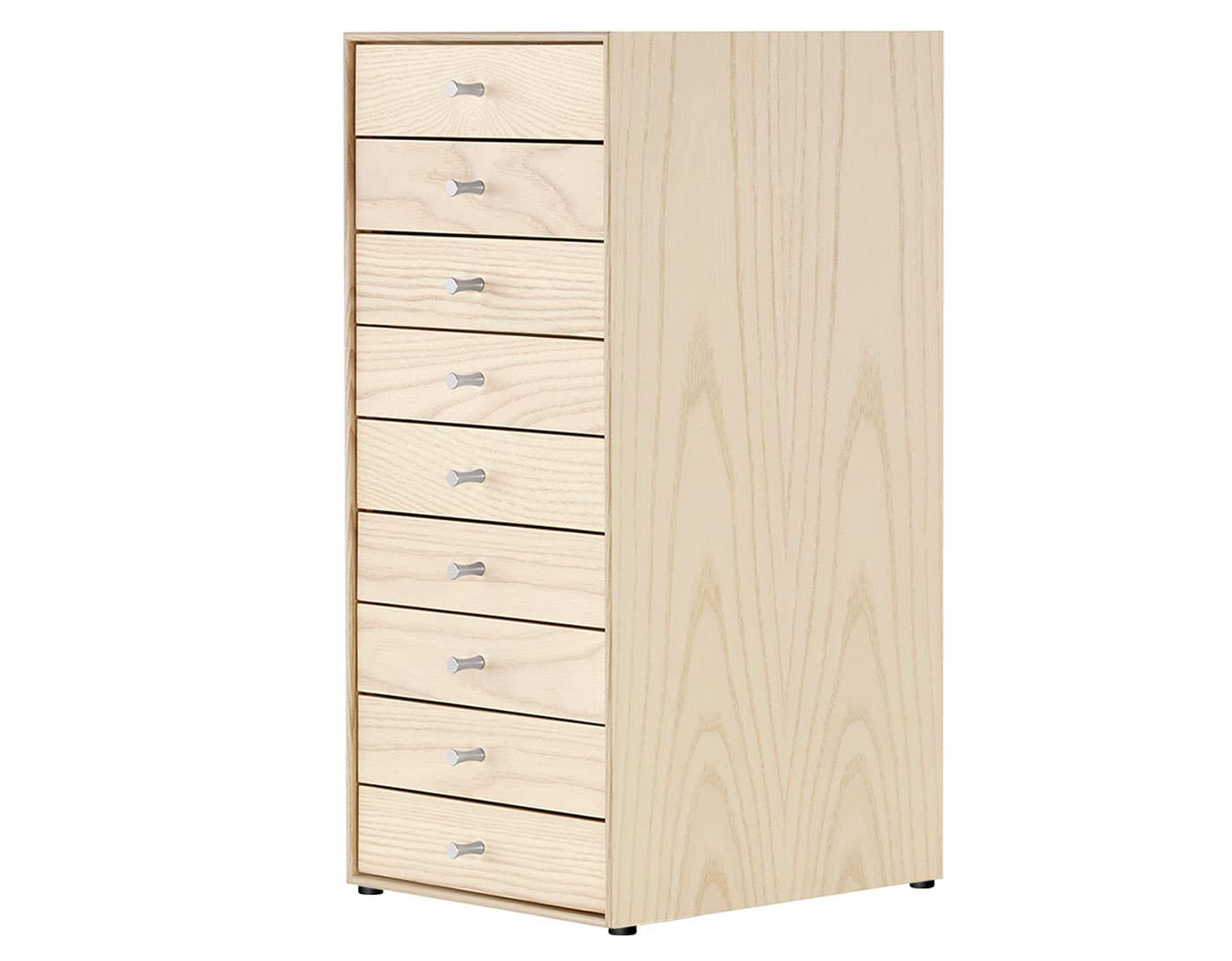 nelson miniature chest 9 drawer / white ash case & white ash drawers / no base / polished aluminum