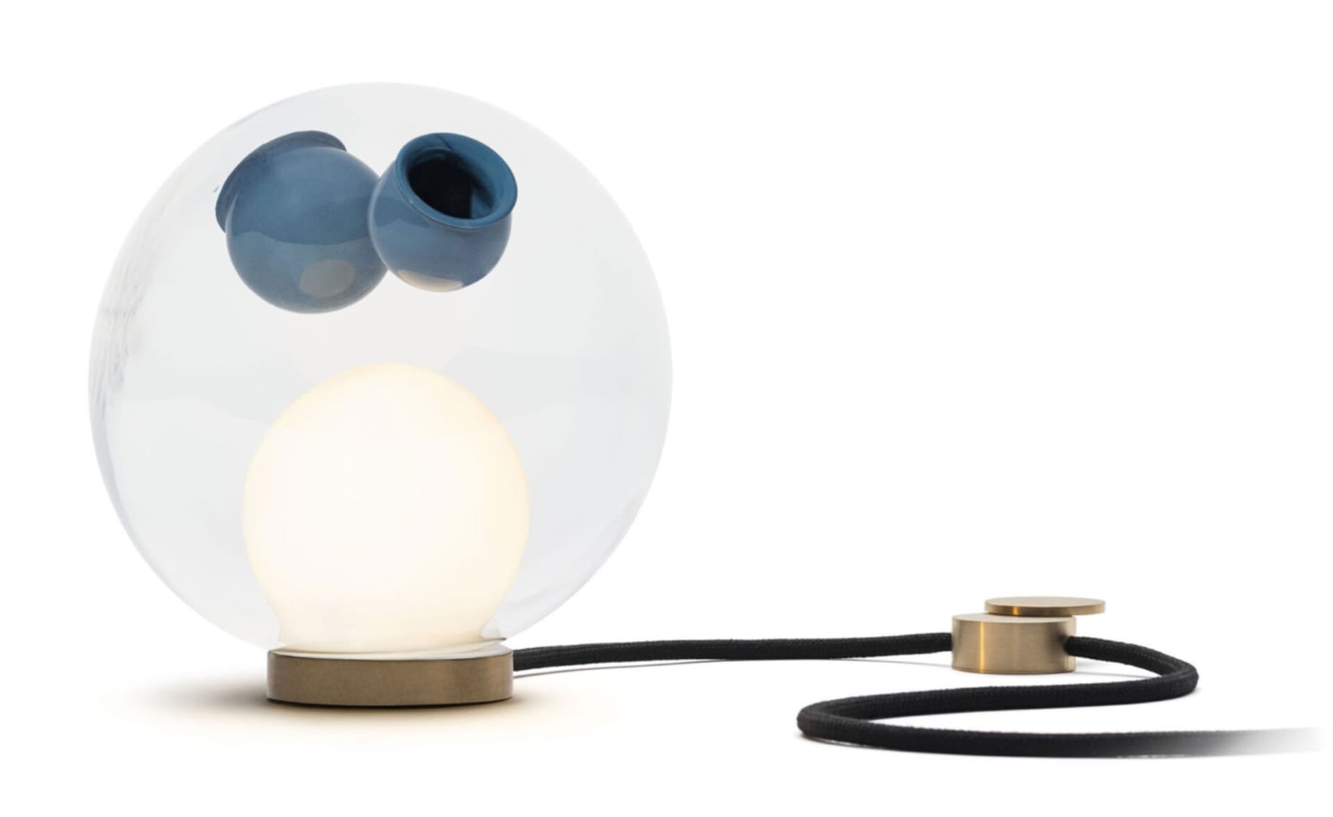 Bocci 28t Table Lamp / LED - 2700K / brass / clear with opaque blue 4 inclusions