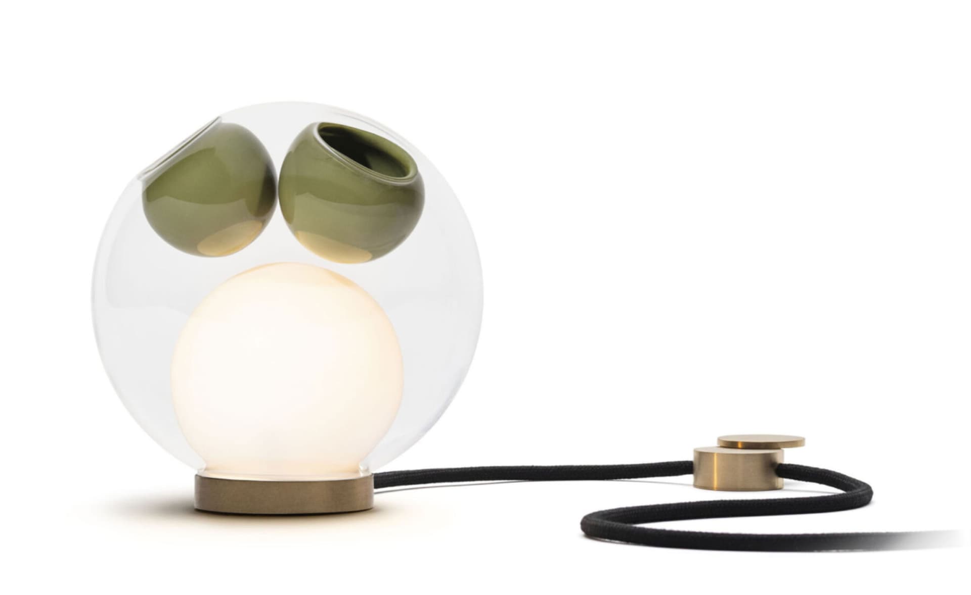 Bocci 28t Table Lamp / LED - 3000K / brass / clear with opaque green 7 inclusions