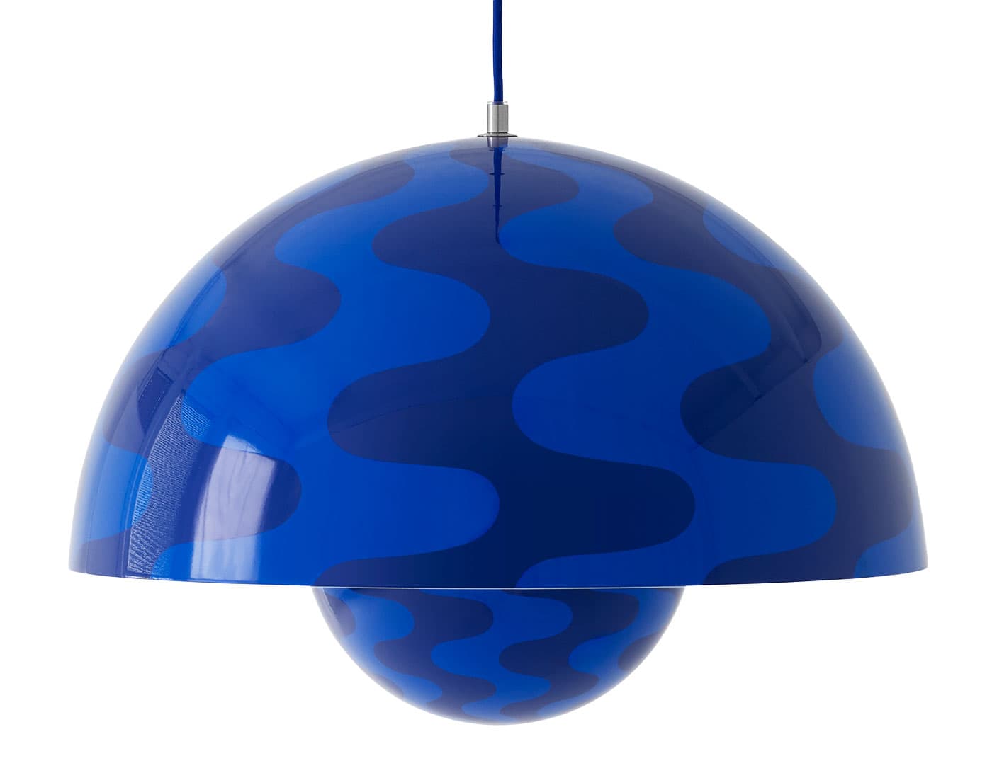 Flowerpot VP2 Pendant Lamp / patterned cobalt blue & twilight blue / cobalt blue cord