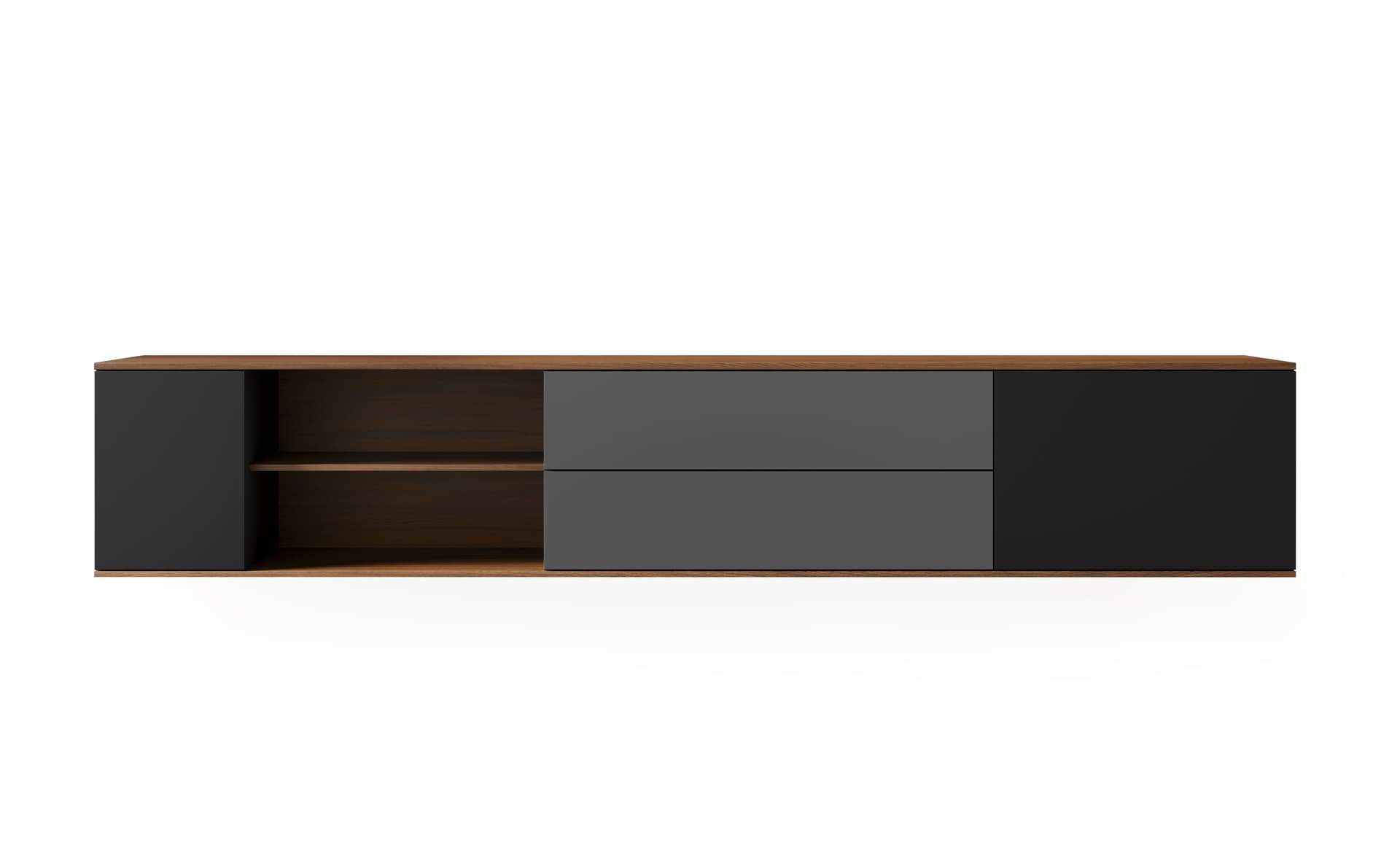 89.8" width - natural walnut / black / charcoal / black / standard, cable feedthrough underneath