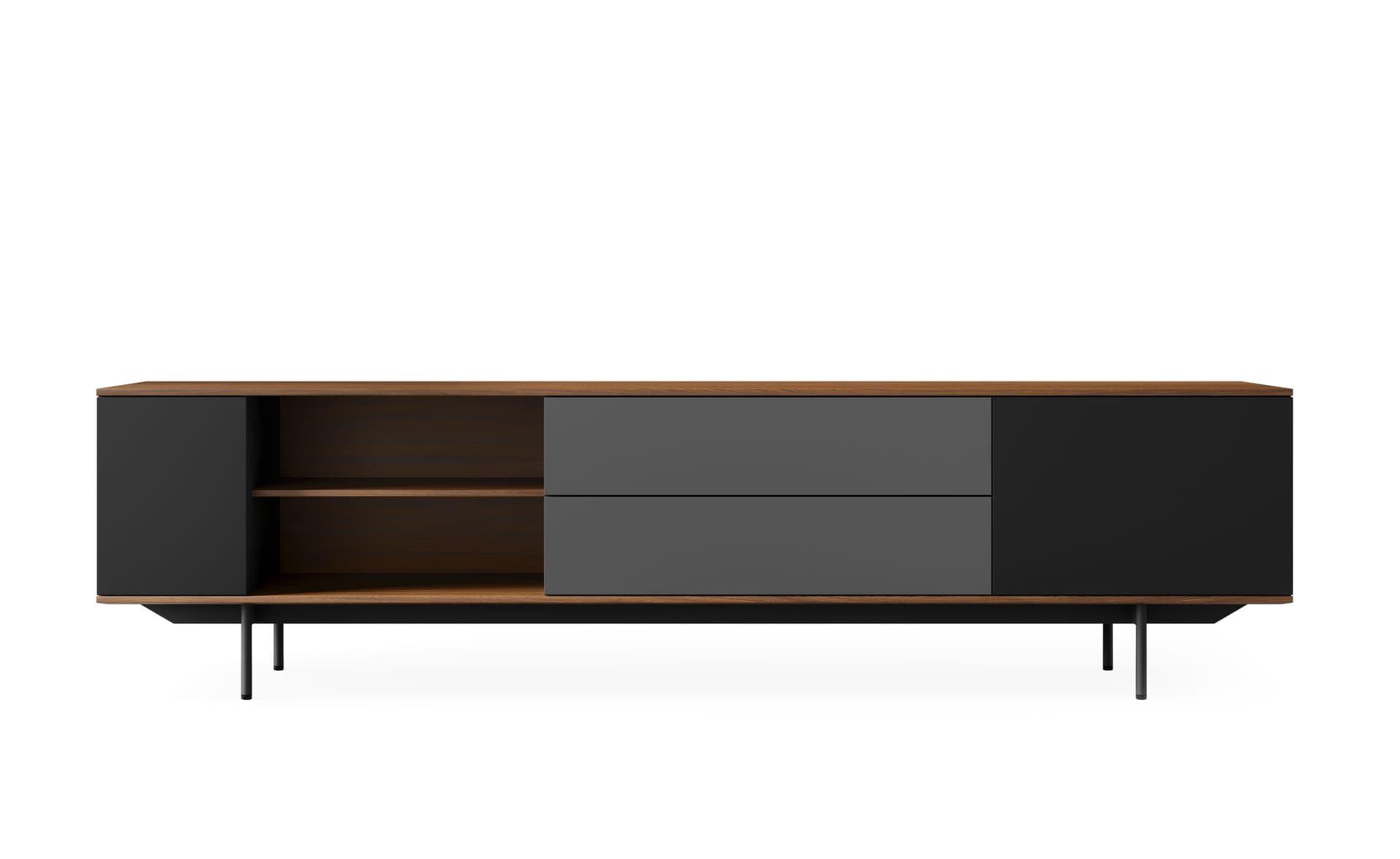 89.8" width - natural walnut / black / charcoal / black / black / standard, cable feedthrough underneath