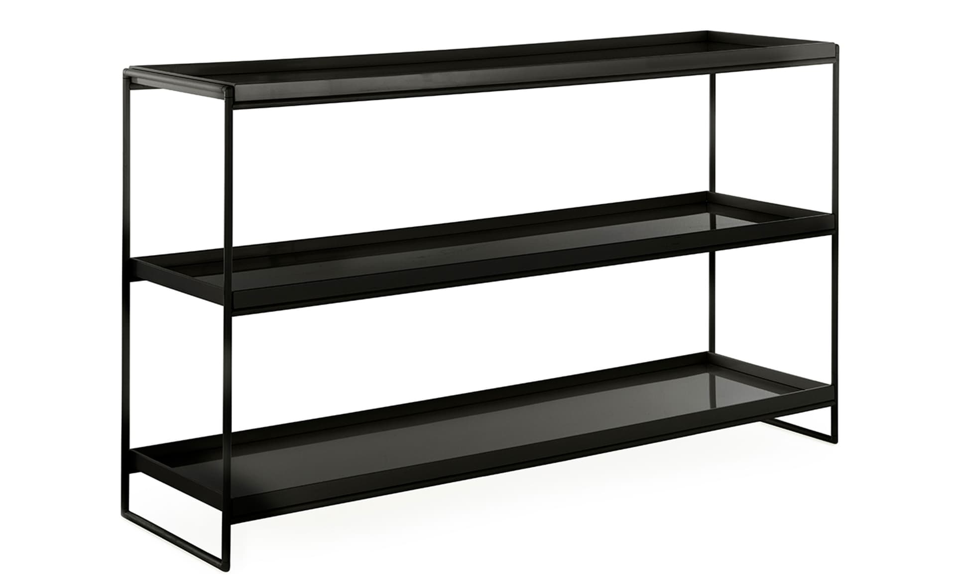 Trays Shelving Unit / 55.1" width / glossy black trays / matte black frame