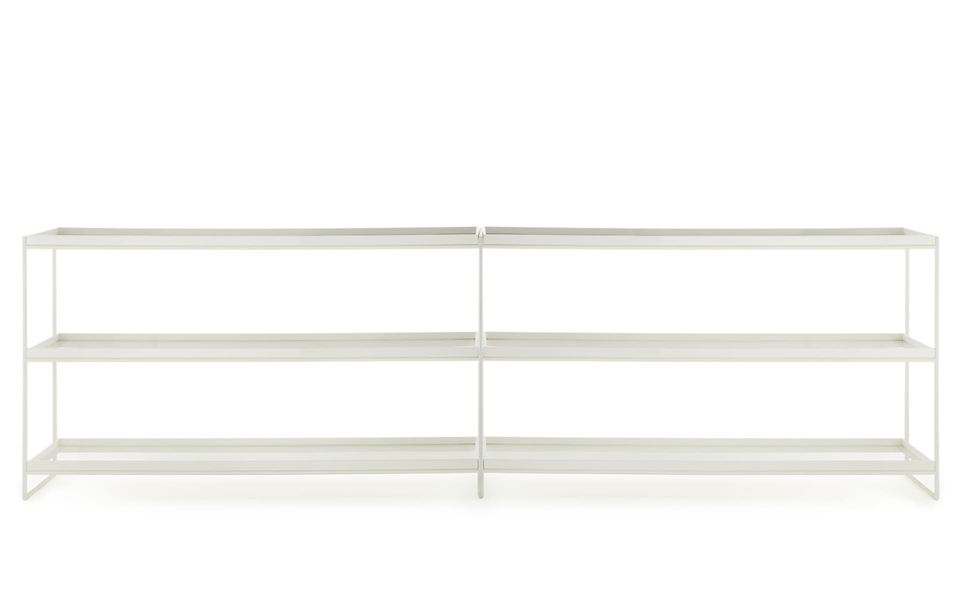 Trays Shelving Unit / 94.5" width / glossy white trays / matte white frame