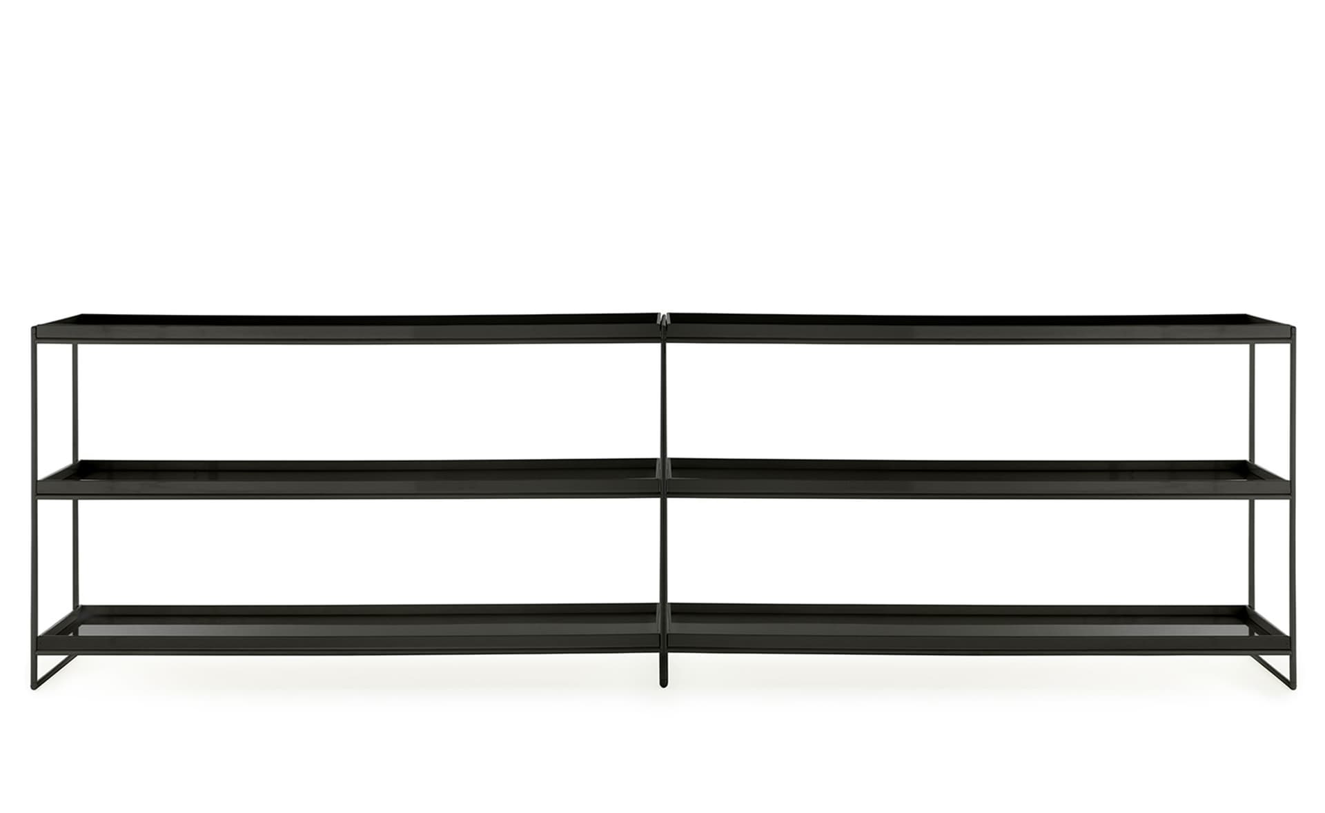 Trays Shelving Unit / 94.5" width / glossy black trays / matte black frame