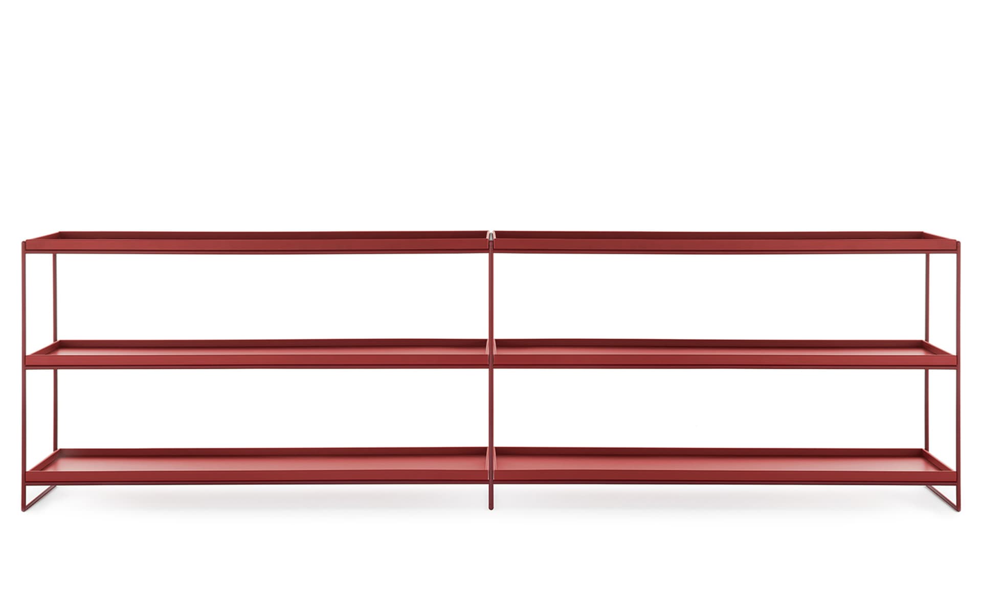 Trays Shelving Unit / 94.5" width / matte red trays / matte red frame