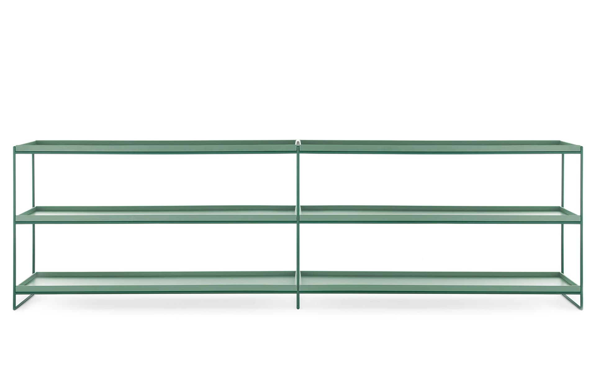 Trays Shelving Unit / 94.5" width / matte green trays / matte green frame