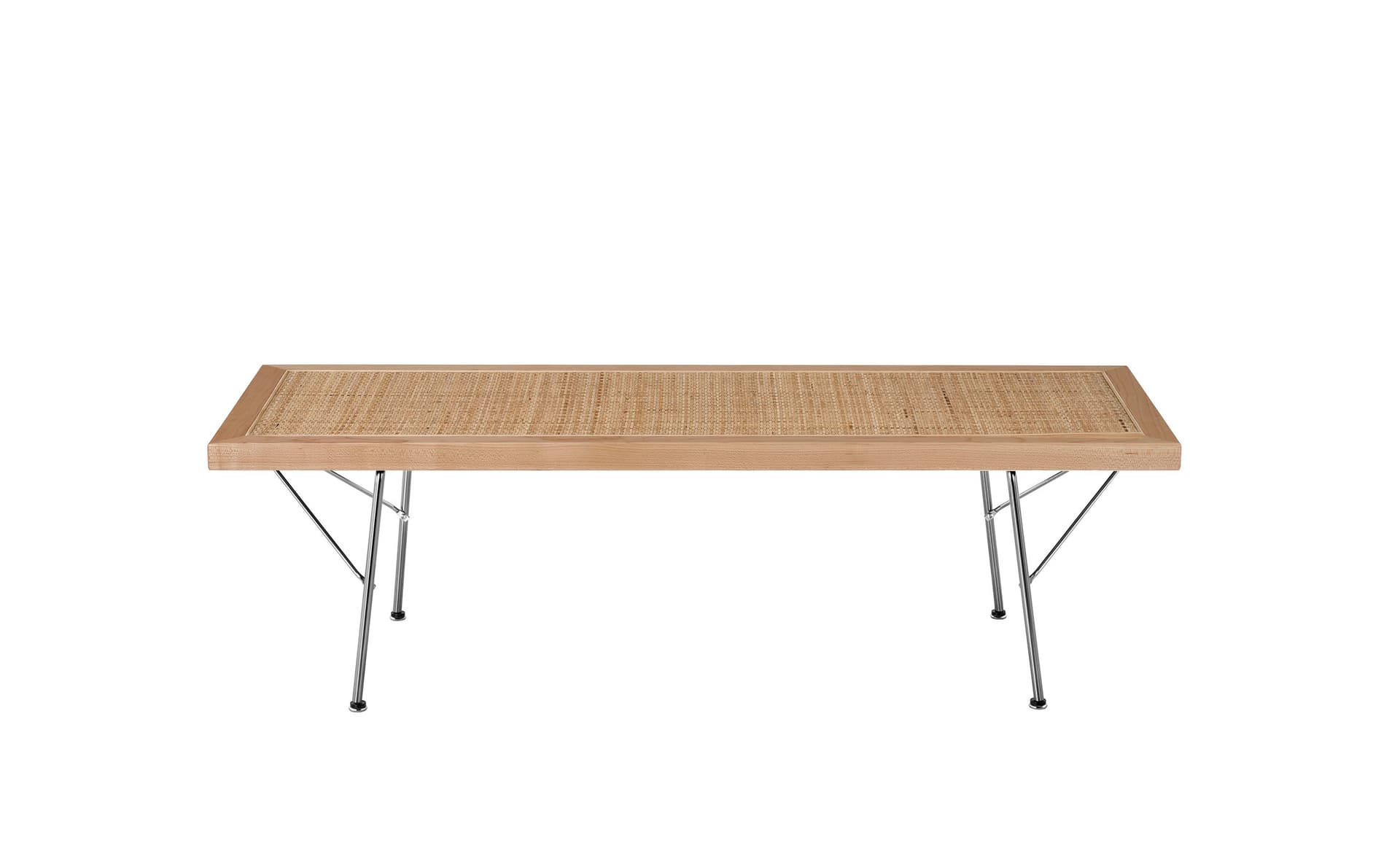 Nelson Cane Bench / 48" width - cane / natural maple / trivalent chrome