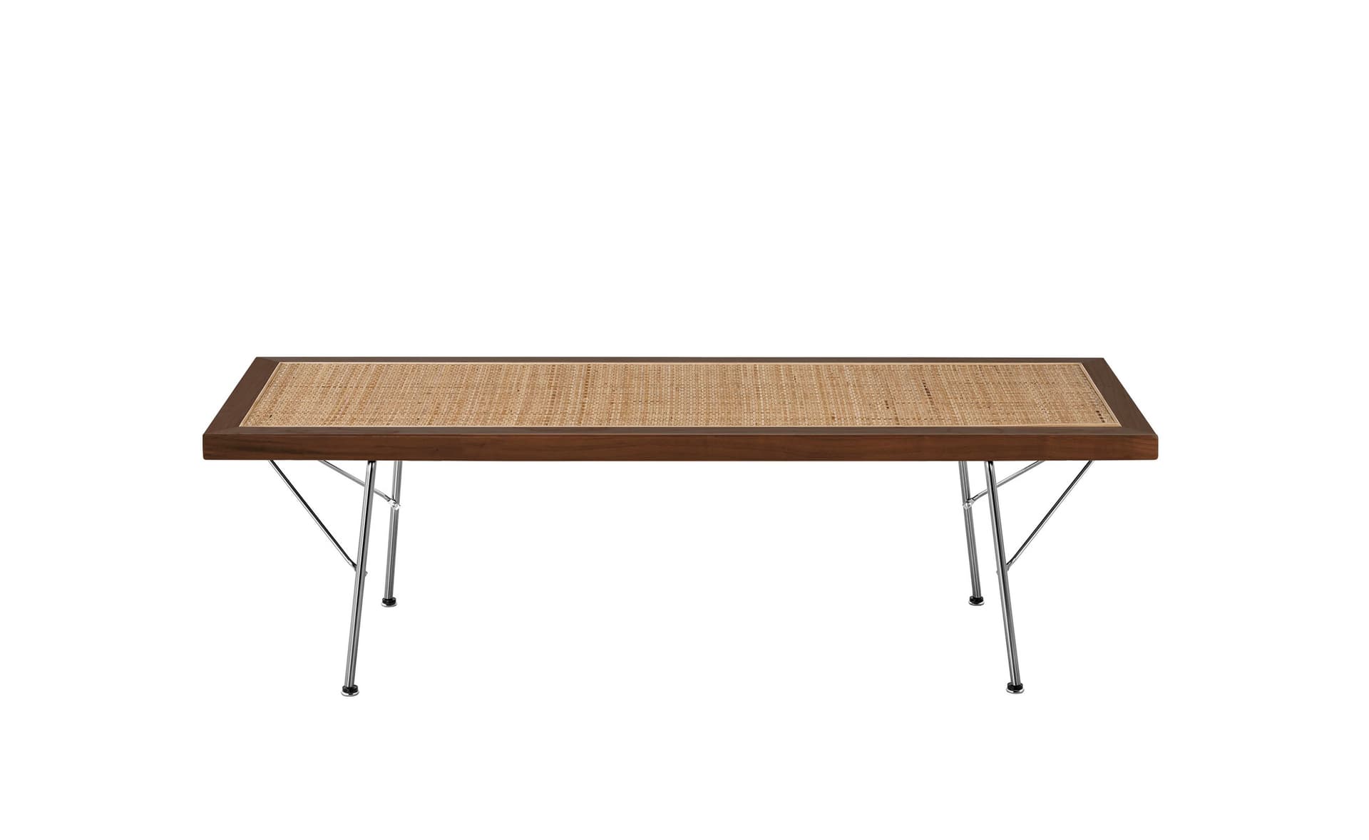Nelson Cane Bench / 48" width - cane / walnut / trivalent chrome