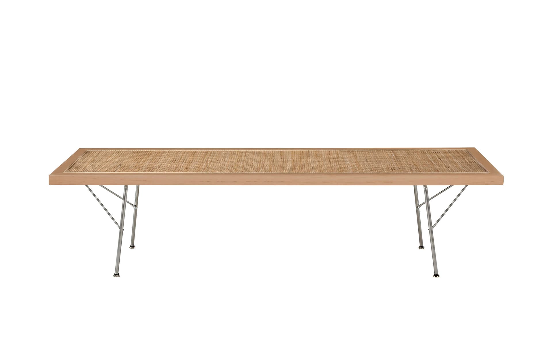 Nelson Cane Bench / 60" width - cane / natural maple / trivalent chrome