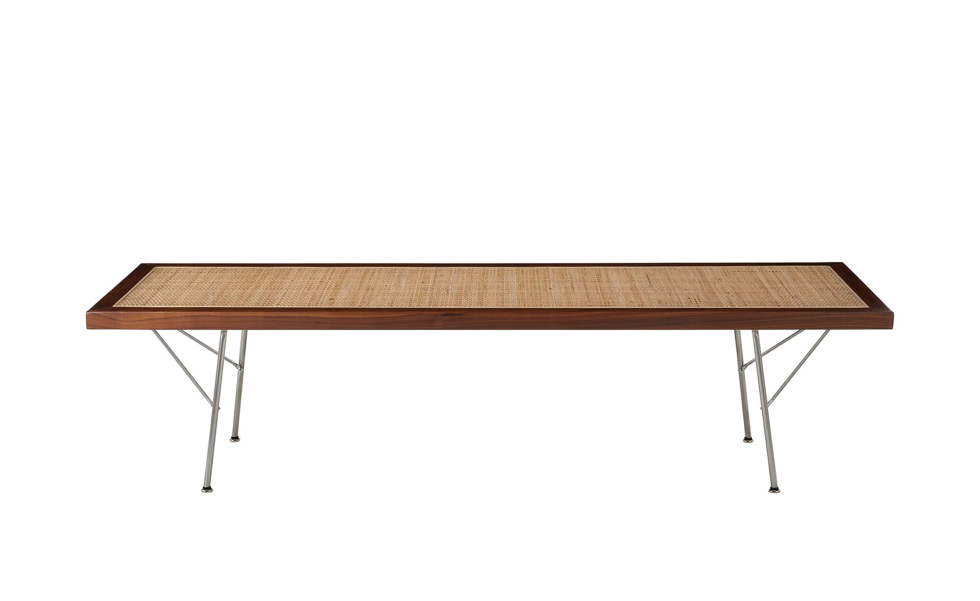 Nelson Cane Bench / 60" width - cane / walnut / trivalent chrome