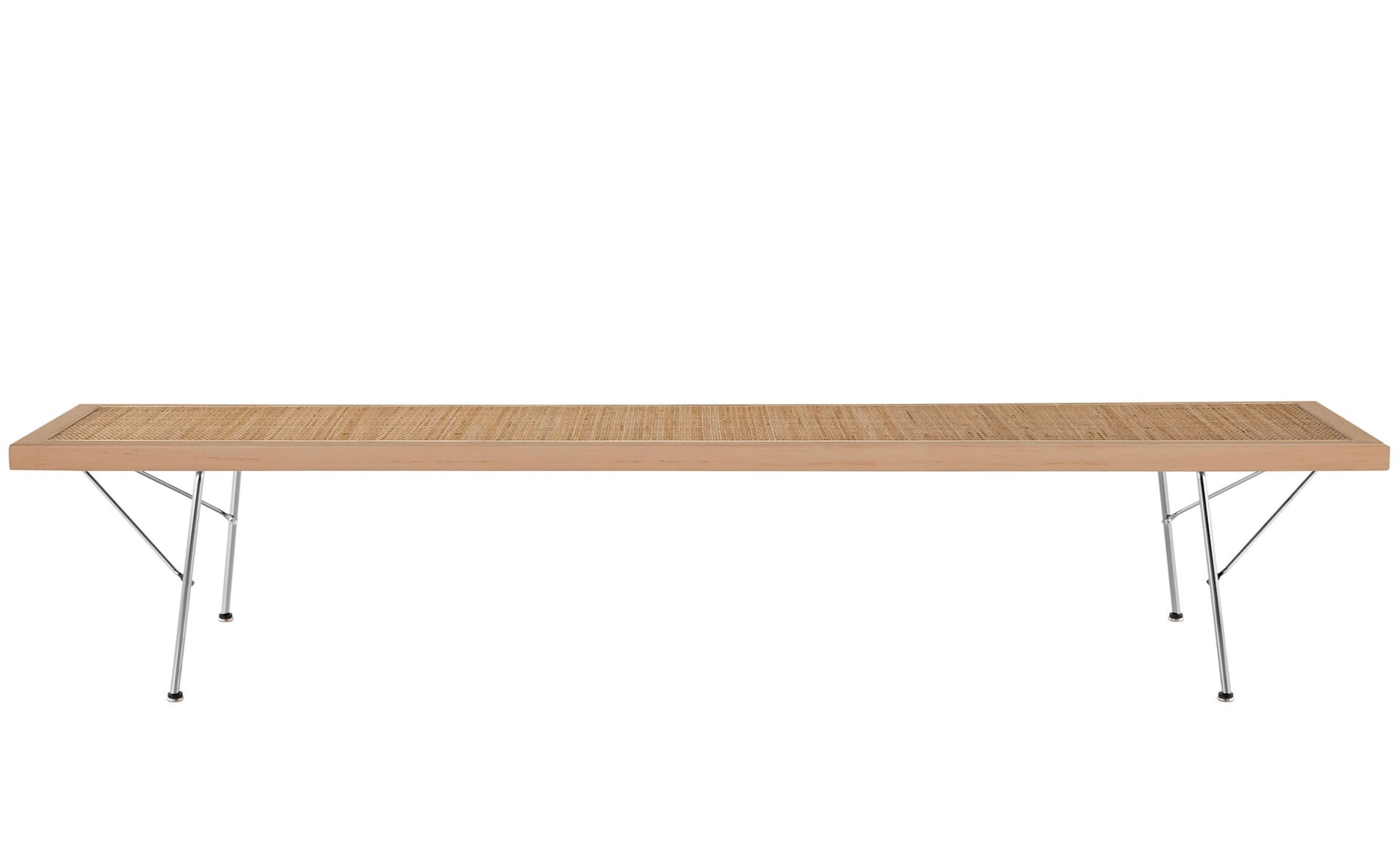 Nelson Cane Bench / 72" width - cane / natural maple / trivalent chrome