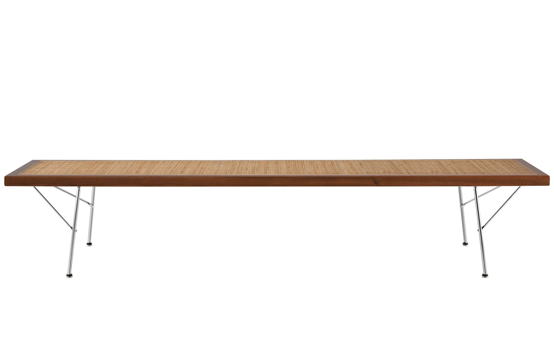 Nelson Cane Bench / 72" width - cane / walnut / trivalent chrome