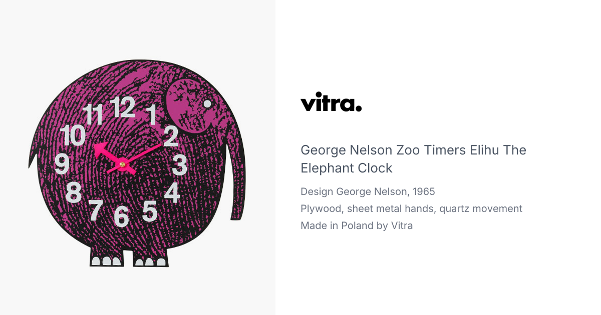 George Nelson Zoo Timers - Elihu the Elephant Clock by Vitra | hive