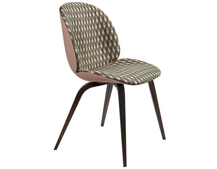 beetle front upholstered dining chair with wood base