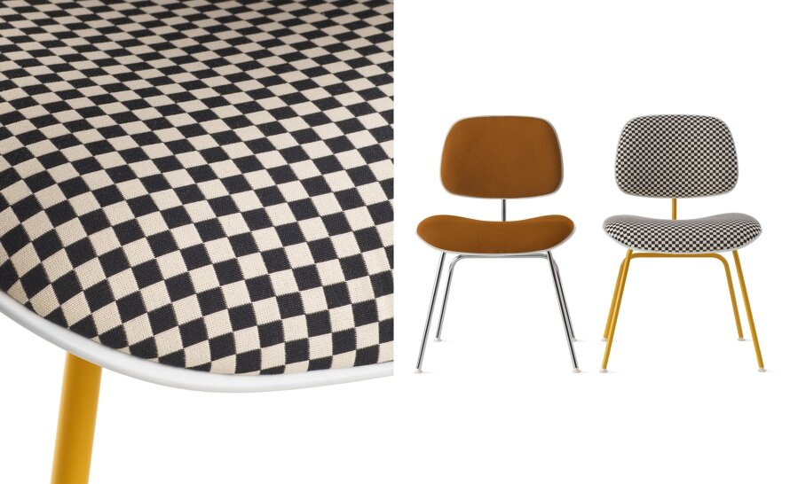 Eames Upholstered Molded Plastic Dining Chair Metal Base EC