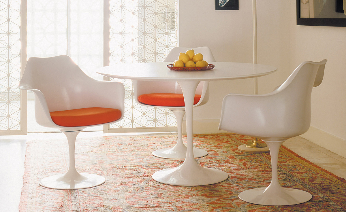 Saarinen dining table white laminate hivemodern.com Saarinen tulip table