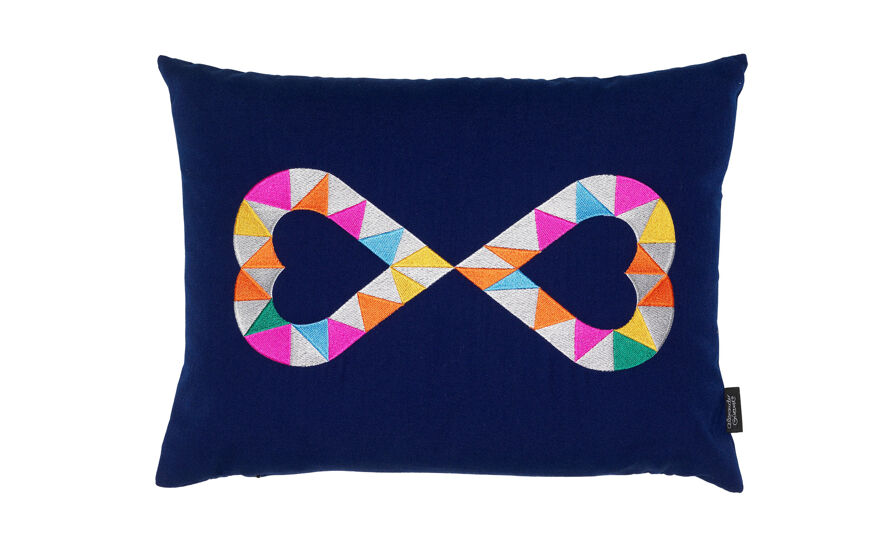 girard embroidered pillow double heart blue